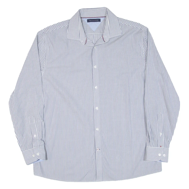 TOMMY HILFIGER Mens Shirt Grey Striped Long Sleeve L
