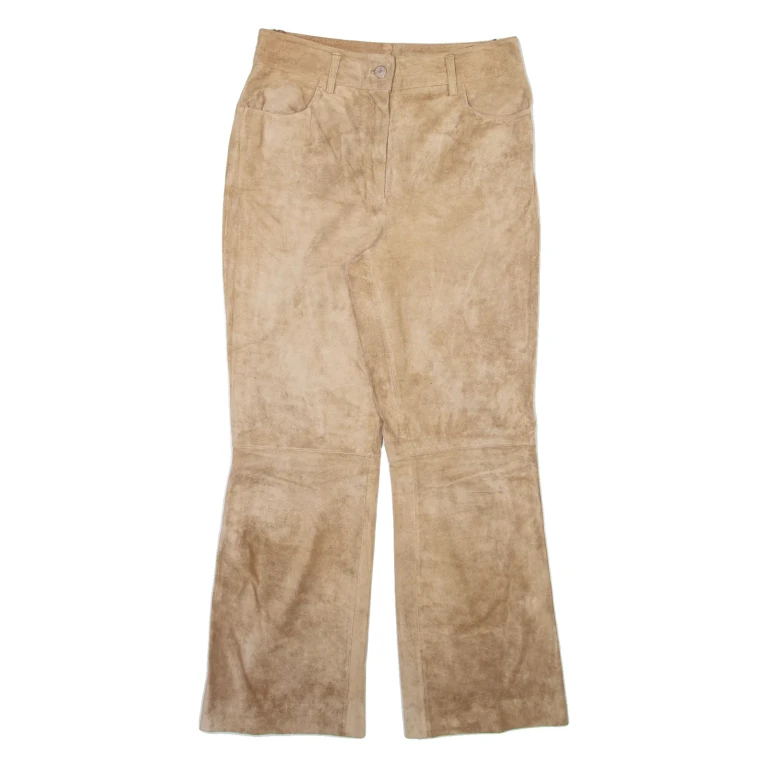 Womens Leather Trousers Beige Regular Bootcut W28 L28