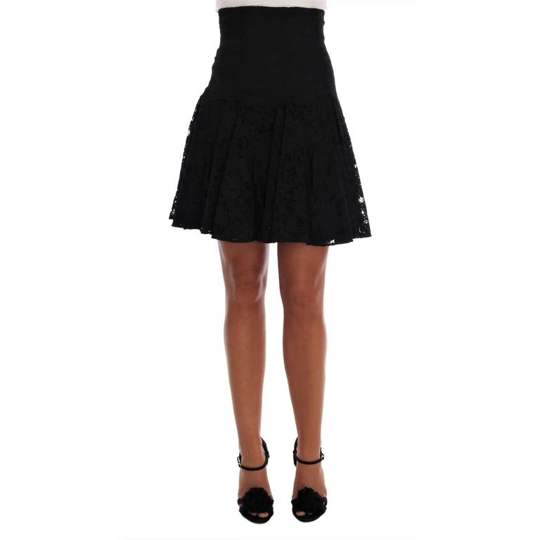 Dolce & Gabbana Black Floral Cutout Lace A-Line Skirt Cotton - Women