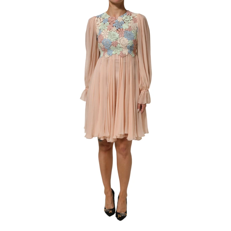 Dolce & Gabbana Pink Floral Embroidery Pleated A-Line Dress Co+pl+se - Women