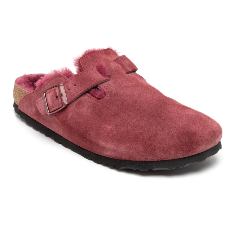 Boston Shearling Suede Leather Maroon Clogs