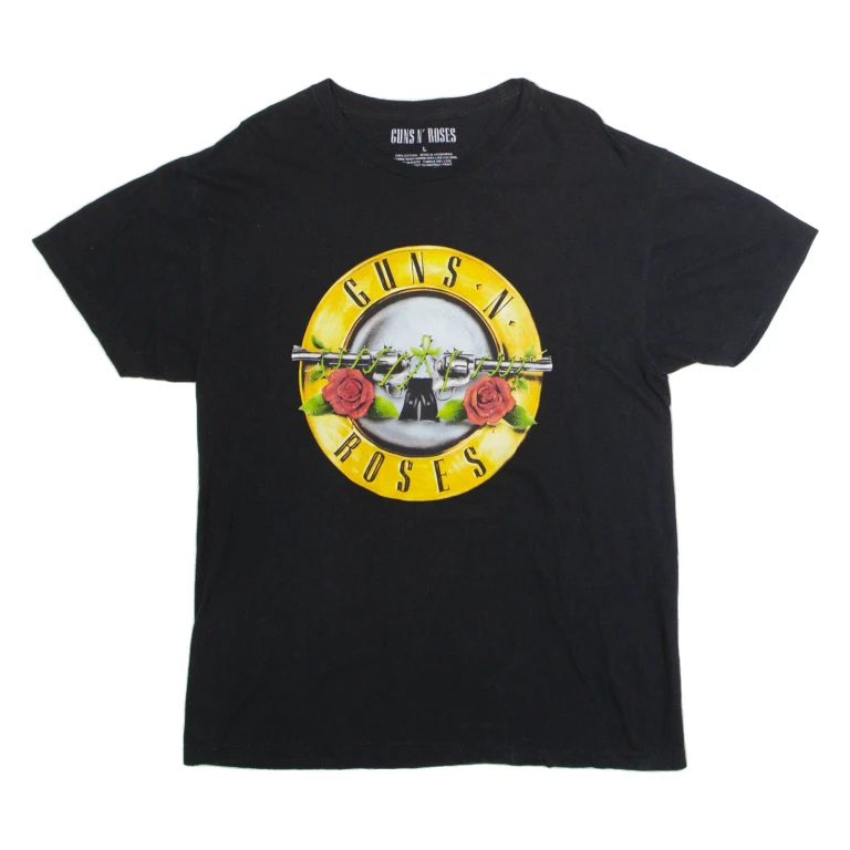GUNS N ROSES Mens Band T-Shirt Black Crew Neck L