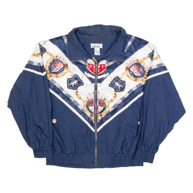 LAVON Petites Womens Shell Jacket Blue 90s Crazy Pattern M