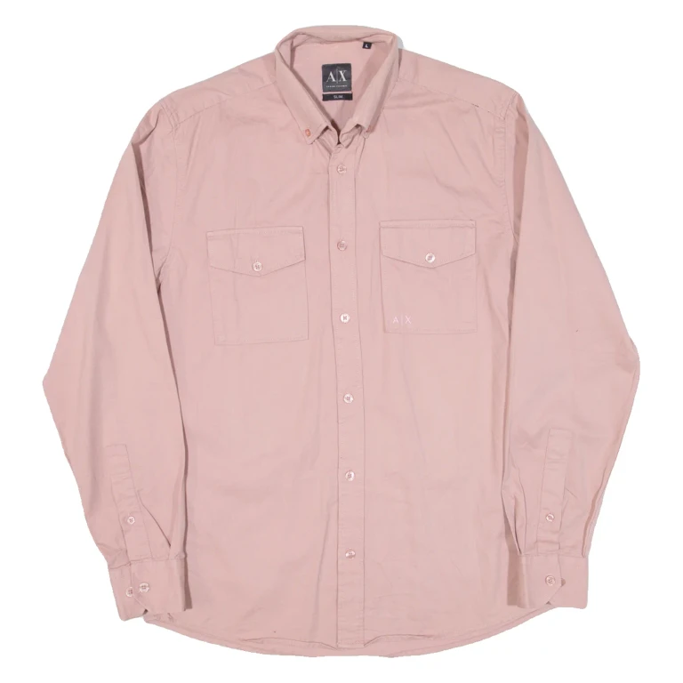ARMANI EXCHANGE Slim Fit Mens Plain Shirt Pink Long Sleeve L
