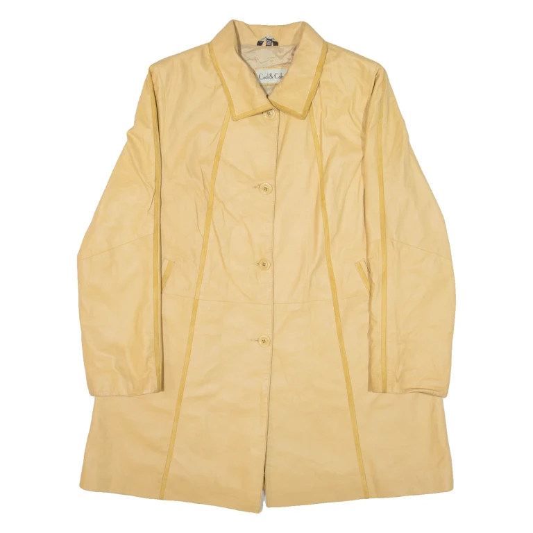 COOL & CALM Womens Overcoat Coat Beige Leather M