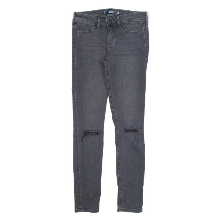 HOLLISTER Distressed Womens Jeans Grey Slim Skinny Stone Wash W25 L27