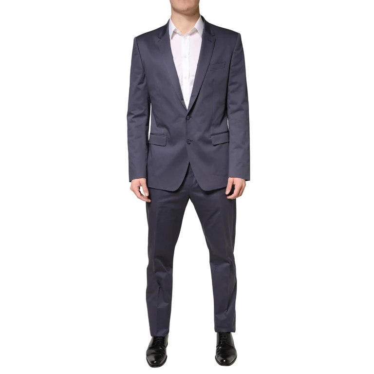 Blue Single Breasted Martini 2 Piece Suit Cotton Elastane - Men