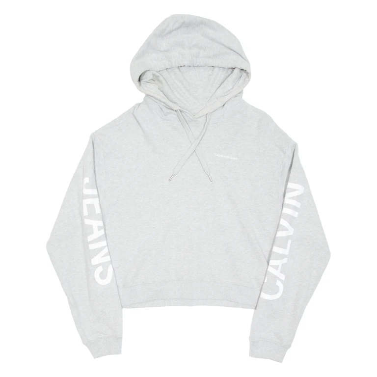 CALVIN KLEIN JEANS Cropped Womens Grey Hoodie Pullover L