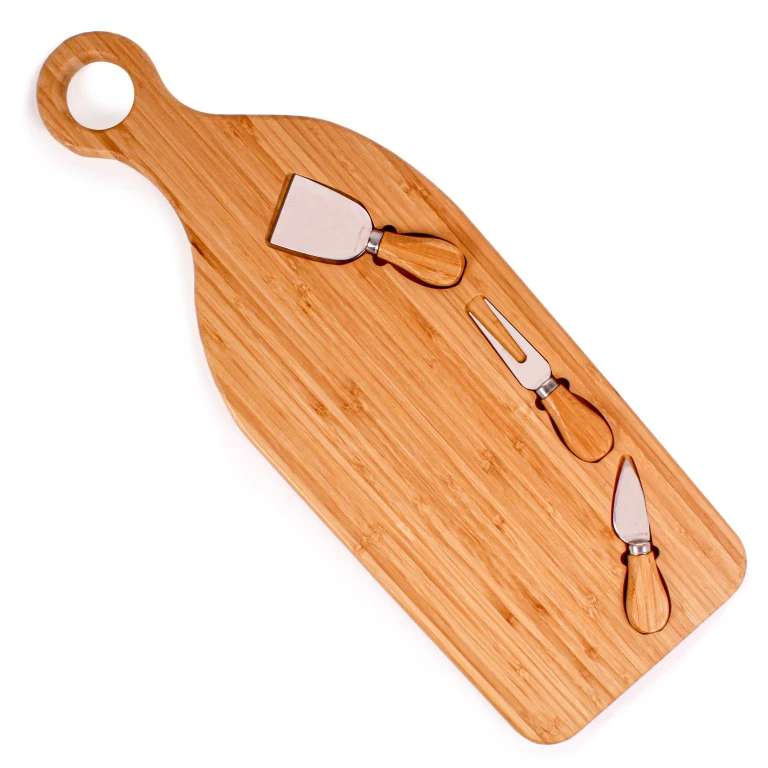Stainless Steel 4pc Cheese Knives with Bamboo Paddle Board Set, 22x7.9x1"
