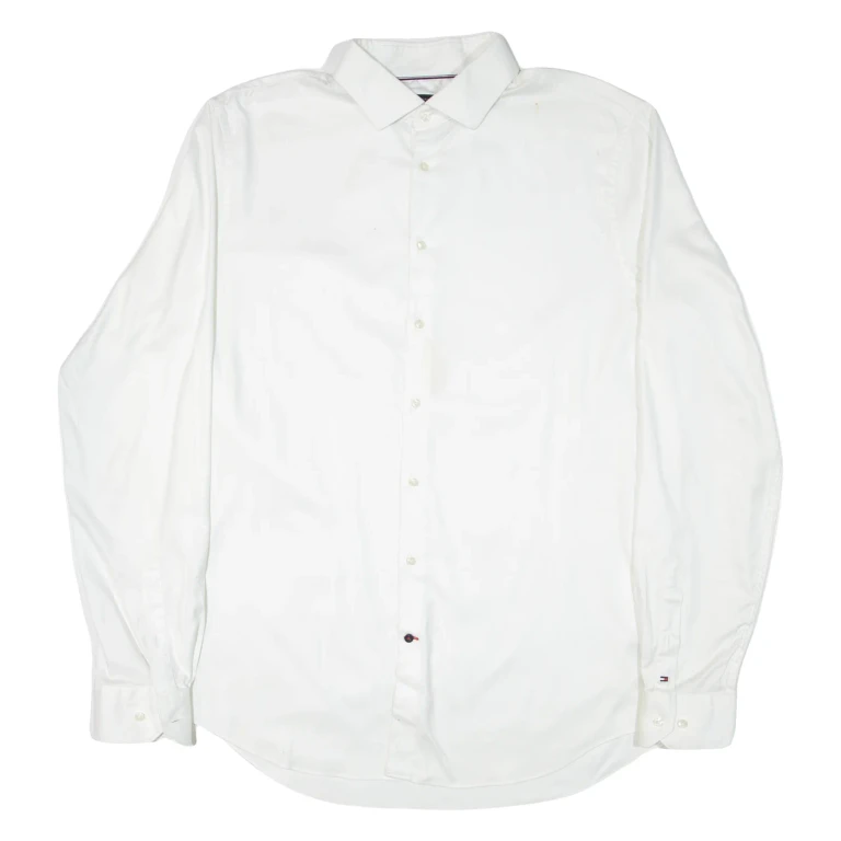 TOMMY HILFIGER Slim Fit Mens Plain Shirt White Long Sleeve L