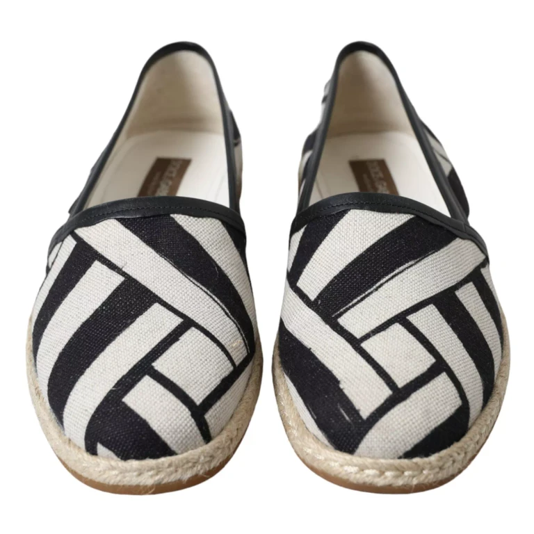 Dolce & Gabbana Black White Stripes Slip On Espadrille Shoes Linen Leather - Men