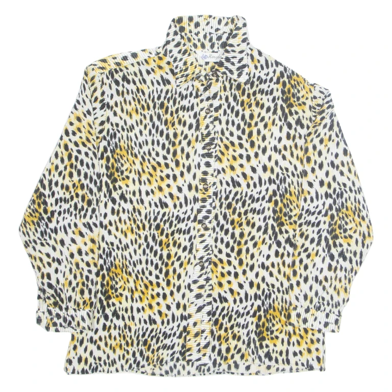 HENGDA Womens Printed Shirt White Collared Long Sleeve Viscose Animal Print L