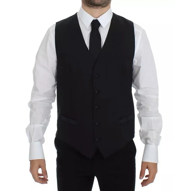 Black Wool Silk Dress Gilet Jacket Vest - Women