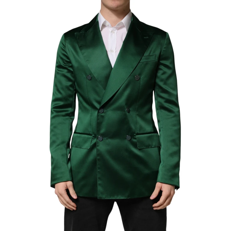 Green Satin Double Breasted Jacket Blazer Polyester Clothing - Men