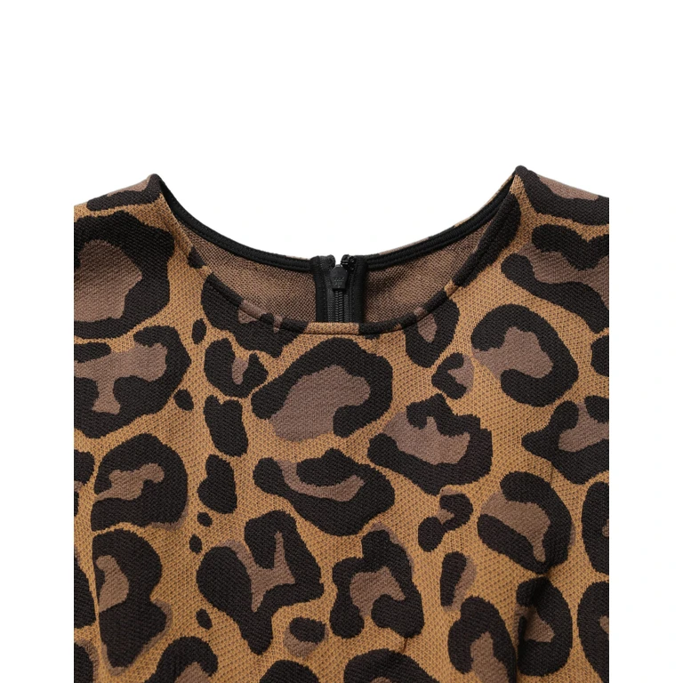 Dolce & Gabbana Brown Leopard Jacquard Knee Length Dress Polyester Cotton Nylon - Women