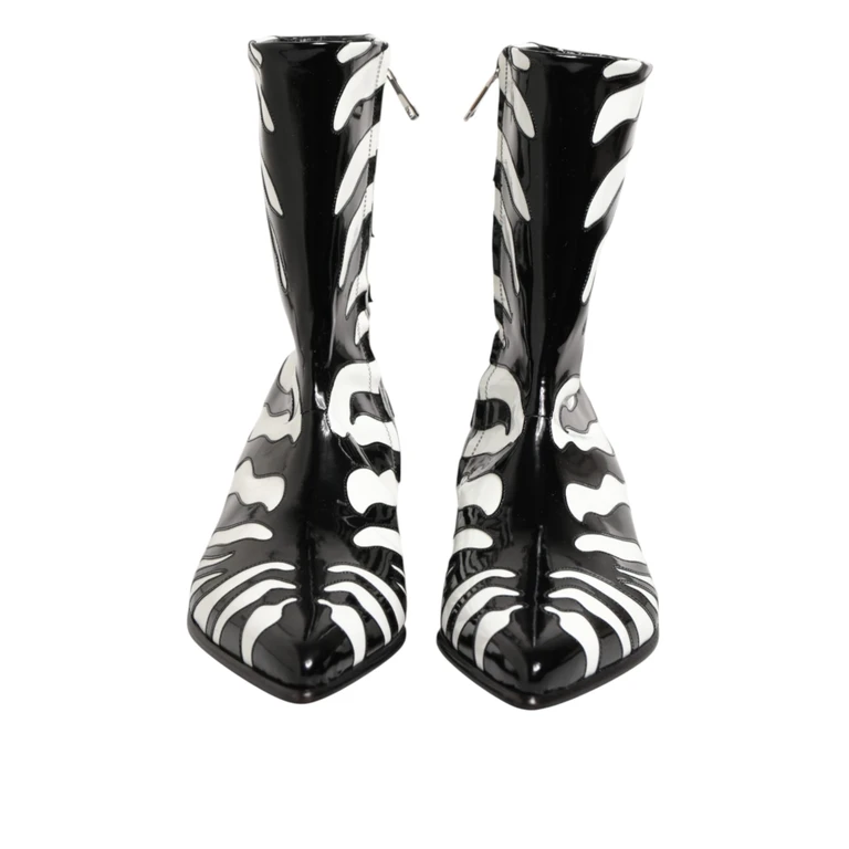 Dolce & Gabbana Black White Zebra Leather Mid Calf Boots Shoes And 100lf - Men