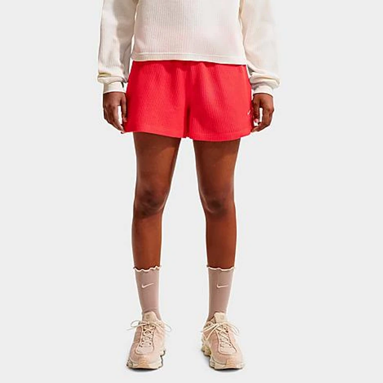 Nike Women's Sportswear Chill Waffle Loose Mid-Rise Shorts in Light Crimson/Sail Size: XS