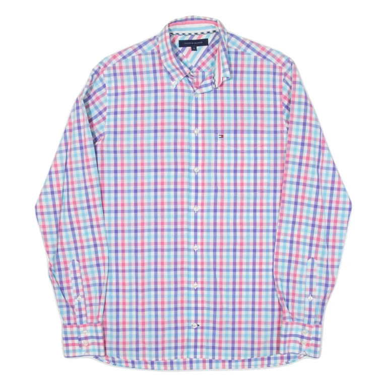 TOMMY HILFIGER Mens Shirt Pink Check Long Sleeve S