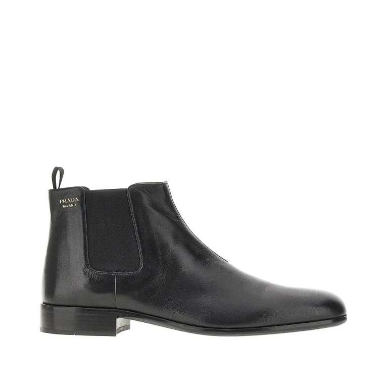 PRADA Leather boots with logo print Woman 36