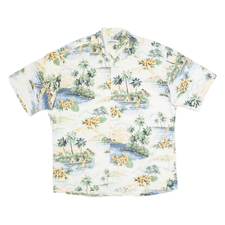 CAMPIA Mens Hawaiian Shirt Cream Floral XL