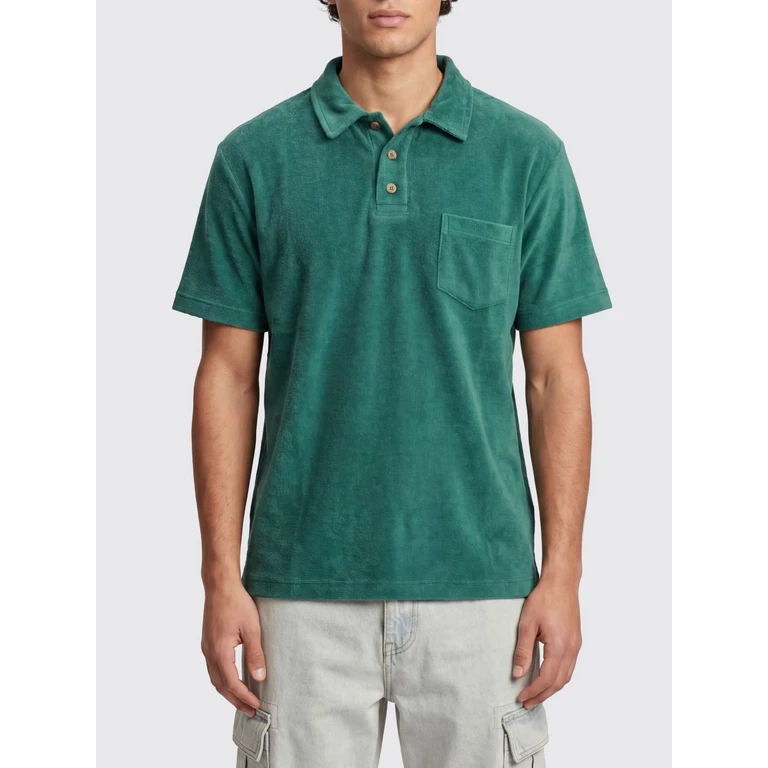 Short-Sleeved Cotton-Blend Polo Shirt with a Chest Patch Pocket (MRFANTASYDESERTGREEN)