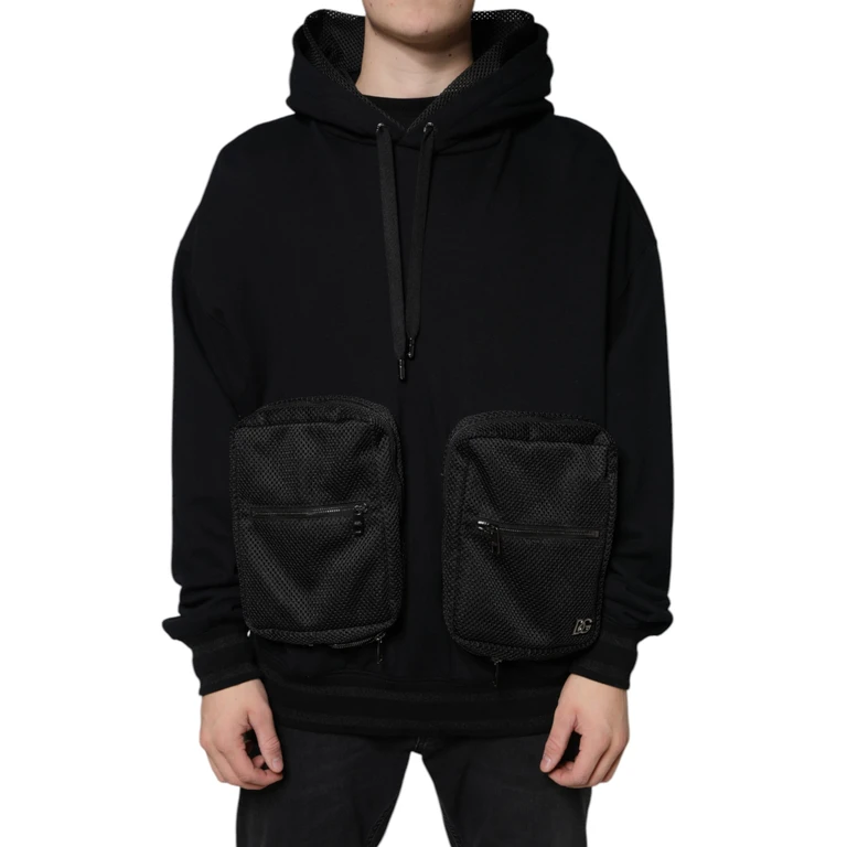 Dolce & Gabbana Black Hooded Pullover Men Sweatshirt Sweater Cotton Nylon Polyester Clothing - Men