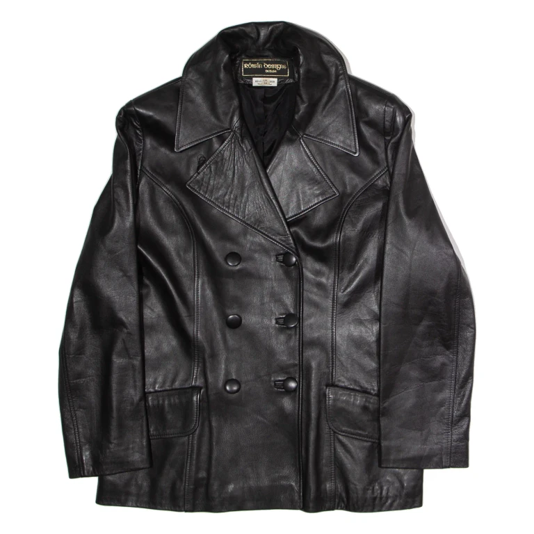 ROISIN DESIGNS Womens Trench Jacket Black Leather UK 14