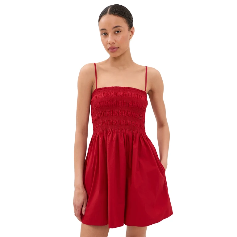 Pistola Mina Smocked Bodice Mini Dress Racer Red L