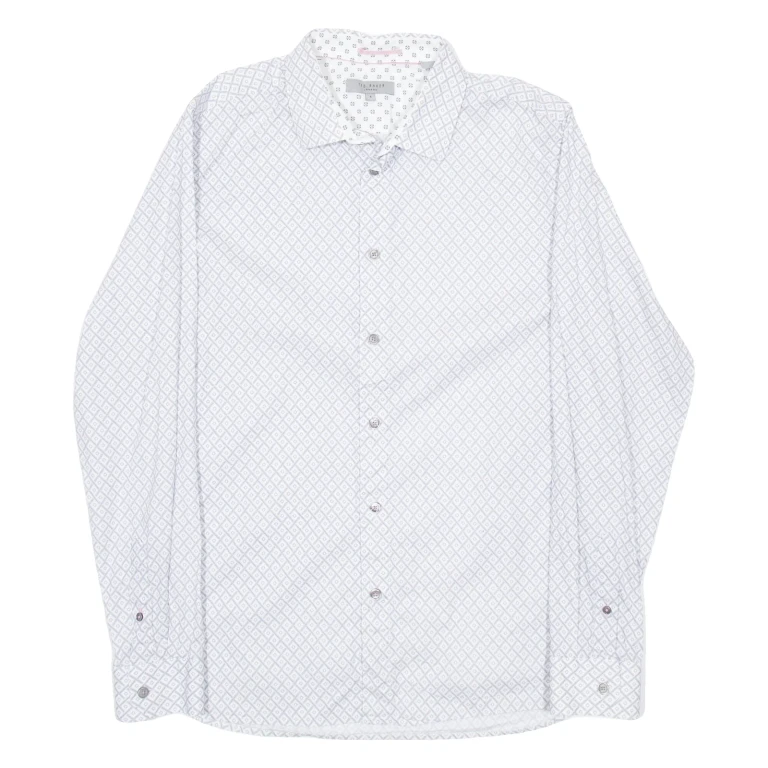 TED BAKER Mens Shirt White Geometric Long Sleeve M