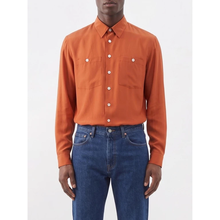 Silk Casual Shirt with French Collar and Long Sleeves (854240Y6J786550)