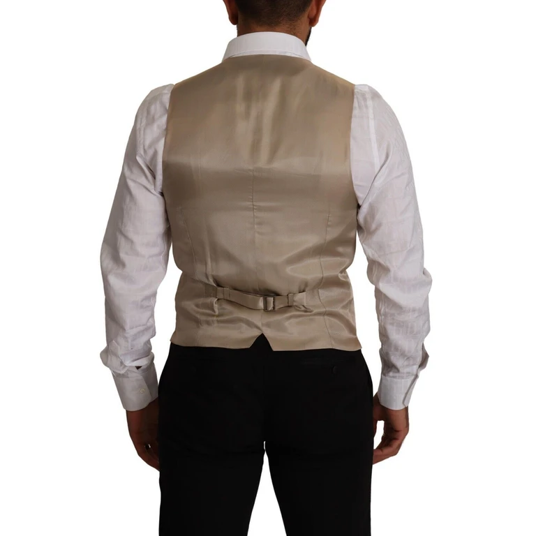 Dolce & Gabbana Beige Cotton Silk Slim Fit Waistcoat Vest Clothing - Men