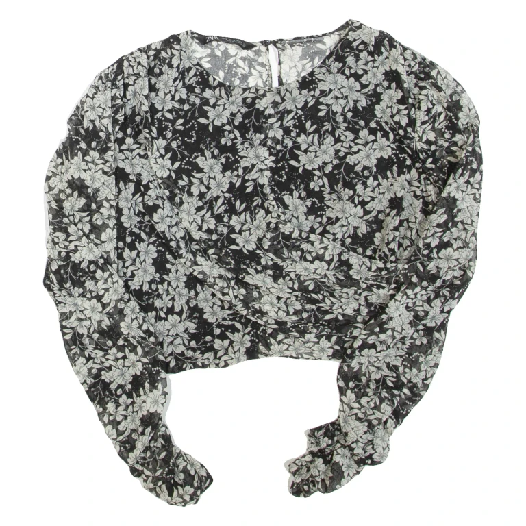 ZARA Womens Printed Blouse Black Long Sleeve Floral M