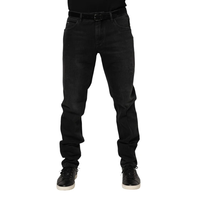 Dolce & Gabbana Black Cotton Logo Plaque Skinny Denim Jeans Clothing - Men