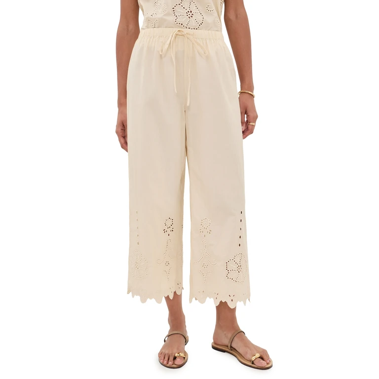 Apiece Apart Embroidered Kari Pull On Pants Ecru M