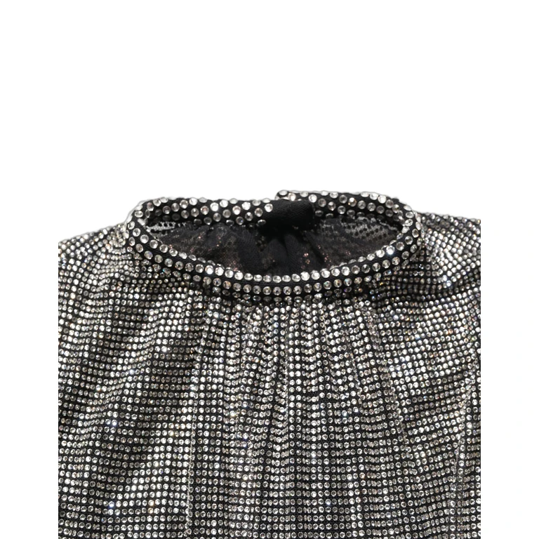 Dolce & Gabbana Silver Rhinestones Long Sleeves Bodysuit Mini Dress Cotton Nylon Elastane - Women