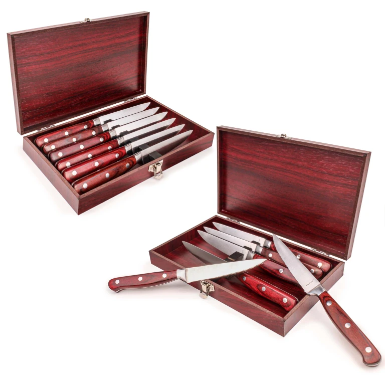 Pakka Wood 14pc Stainless Steel Steak Knife Set with Wood Cases