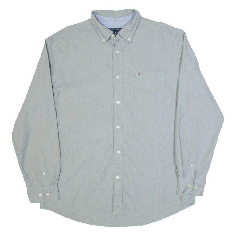 TOMMY HILFIGER Mens Plain Shirt Grey Long Sleeve XL