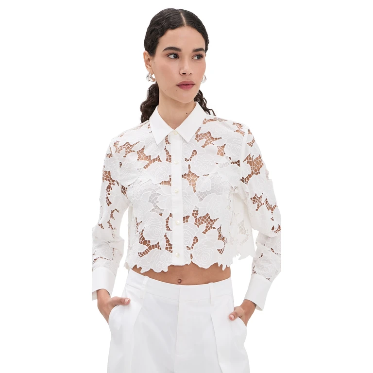 L'AGENCE Seychelle Cropped Button Down Shirt Ivory S