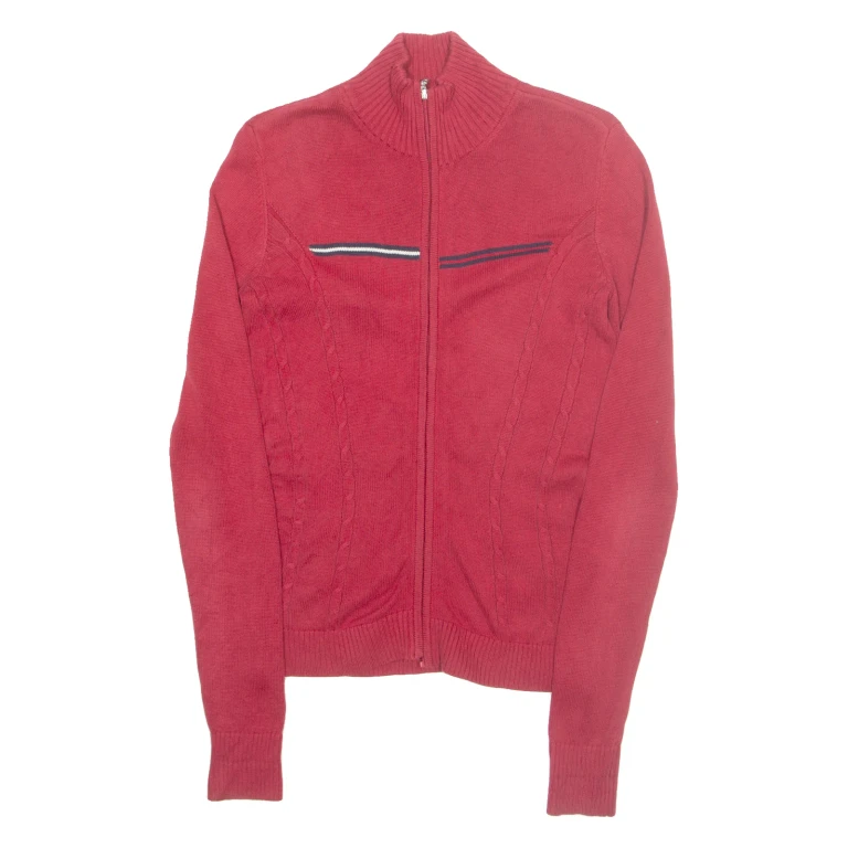 TOMMY HILFIGER Mens Cardigan Red High Neck Tight Knit XS