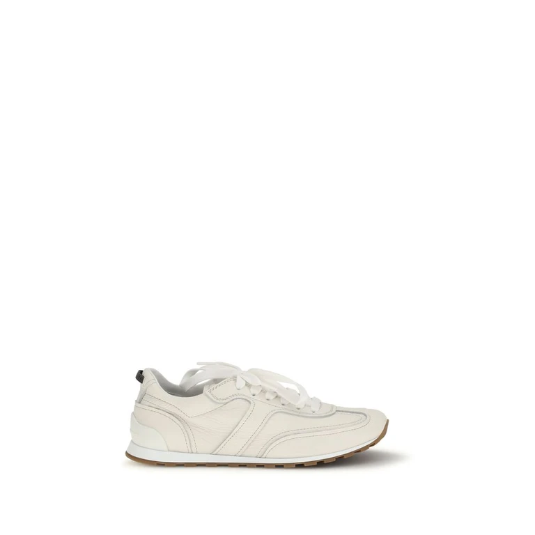 Brunello Cucinelli White Calf Leather Bos Taurus Low Top Sneakers - Women