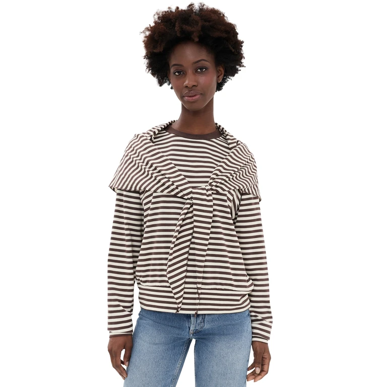 Lioness Olsen Long Sleeve Tee Pink Cream Stripe L