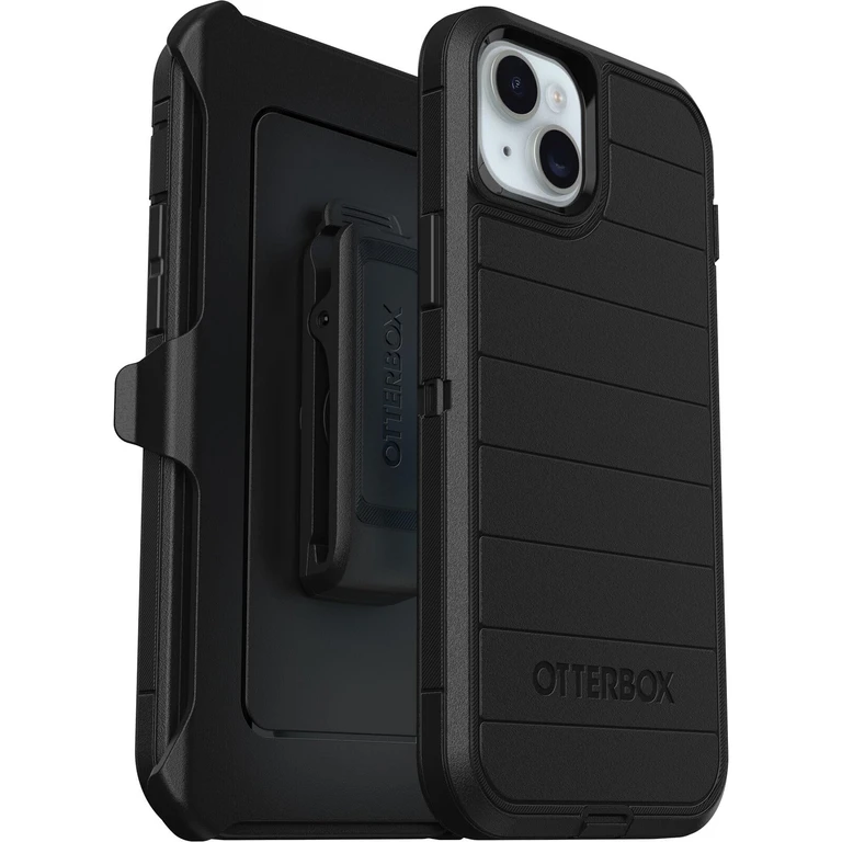 iPhone 15 Plus and iPhone 14 Plus Defender Series Pro Case - Black screenless Rugged & Durable with Port Protection Includes Holster Clip Kickstand