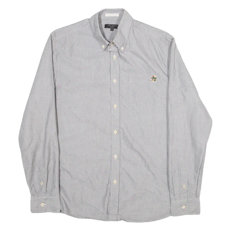 TED BAKER Mens Plain Shirt Grey Long Sleeve M
