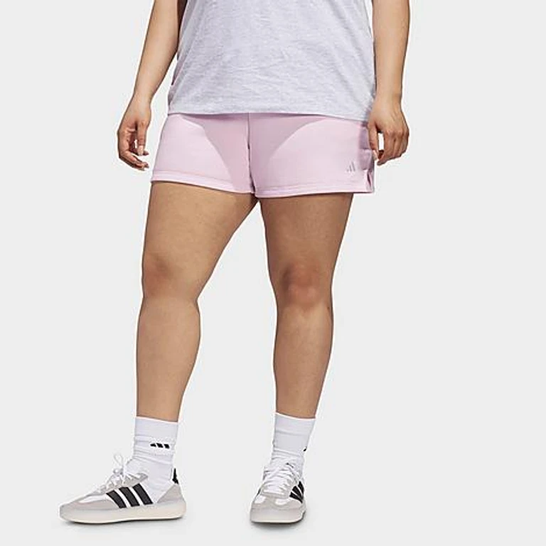 adidas Women's Sportswear Essentials Small Logo Feel Cozy Shorts (Plus Size) in Clear Pink Size: 1X