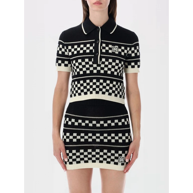 Check Wool Knit Short-Sleeve Polo Shirt with French Collar (AWTOKN1045001)