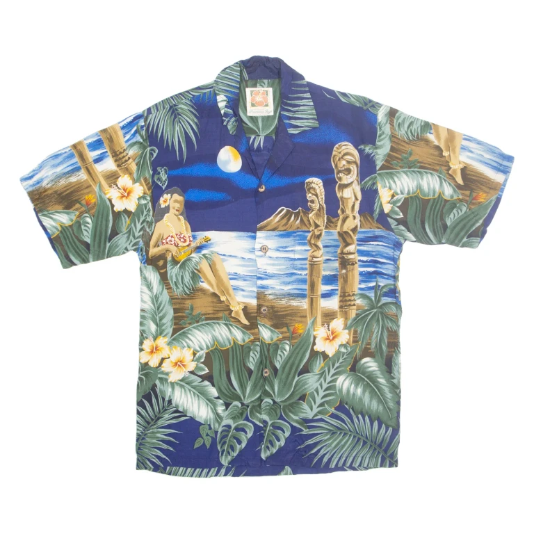 HAWAIIAN JOB Mens Hawaiian Shirt Blue Crazy Pattern S