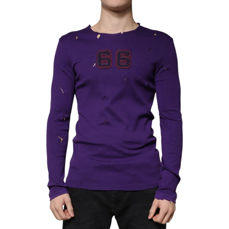 Dolce & Gabbana Purple Cotton Round Neck Pullover Men Sweater Clothing - Men
