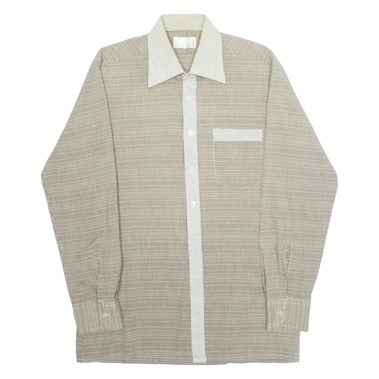 Mens Shirt Brown Check Long Sleeve L