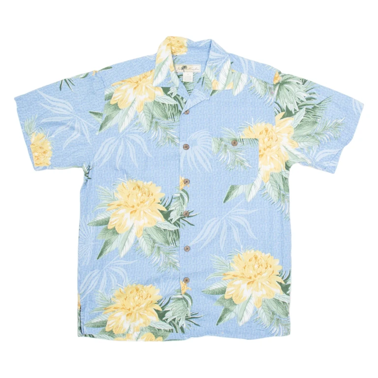 JOE MARLIN Mens Hawaiian Shirt Blue Floral M