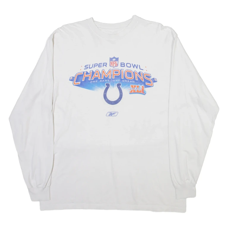 REEBOK Indianapolis Colts Mens T-Shirt White Long Sleeve USA L